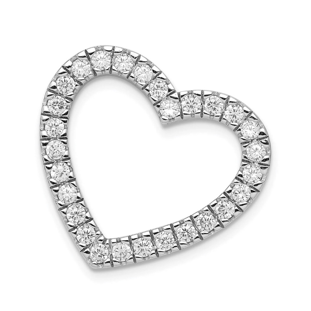 Silver Cubic Zirconia 23MM Heart Pendant-Chain